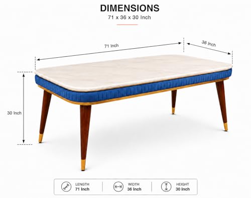 Image of WOODEN SPACE 6-Seater Wooden Dining Table Set | Nano Composite Marble Top | Solid Wood Base | Modern Dining Room Furniture with 6 Chairs (Modern Blue)
