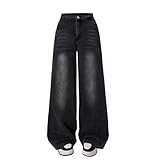 Nivne Tco Baggy Jeans for Girls, Retro Washed High Waist Loose Fit Denim Pants with Pocket, Casual Wide Leg Trousers (US, Age, 8 Years, Grey)