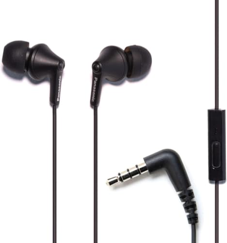 Image of Panasonic ErgoFit Wired Earbuds with Microphone,3.5mm Wired Headphones with Mic and Call Controller,Ergonomic Custom-Fit Earpieces (S /M /L),for Phones & Laptops,RP-TCM125-KA (Matte Black) (Pack of 10)