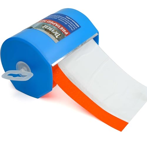 Image of TAPEBEAR Pre-Taped Masking Film with Dispenser, 22 inch x 30Yards Plastic Sheeting for Painting, Tape and Drape, Painters Masking Tape Film Plastic Drop Cloths for Auto, Appliance and Furniture