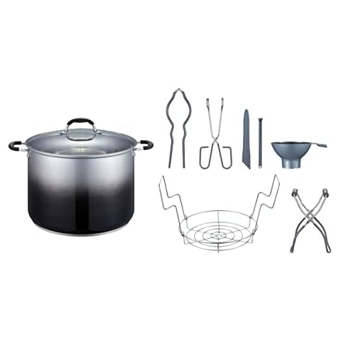 CONCORD 20 Quart Stainless Steel Canning Pot Set. Includes Canning Rack, Tongs, Jar Lifter, Funnel, Wrench, Lid Lifter, Mixer/Measurer (Induction Compatible) Cover