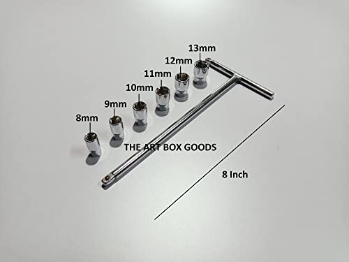 Image of 1 /4 inch Square Drive T-Handle With 8, 9, 10, 11, 12, 13 Mm, Hardened Chrome Vanadium Steel Socket Set, Anti-Slip & Anti-Corrosion Properties (Combo 1), Hex