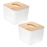 ETHZZLE 2個プラスチック製ティッシュボックス 木製カバー付き 正方形 ティッシュホルダー キッチン バスルーム オフィス用 コンパクトでインテリアに調和する収納ケース