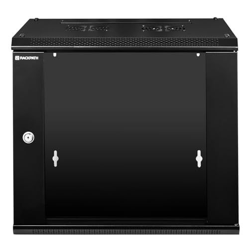Image of RackPath 9U Wall Mount Network Rack Cabinet - Quiet Cooling Fan, Locking Glass Door, 17.7 inch Deep (450mm), Removable Locking Side Panels, Fits 19 inch IT & A /V Equipment