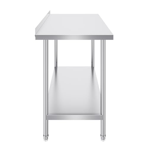 Happybuy 24 x 60 x 36 Inch Stainless Steel Work Table, Commercial Food Prep Table, Heavy Duty Metal Work Table with Adjustable Height for Restaurant, Home, Hotel