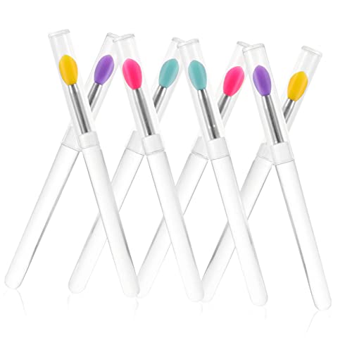 IWOWHERO 8pcs Lidded Lip Brush Set Silicone Lip Applicators for Lipstick Gloss Reusable Makeup Tools for Daily Professional Use