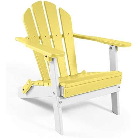 ABCPATIO Folding Mini Plastic Adirondack Chair - Outdoor Comfortable Adirondack Chairs, Weather Resistant Patio Folding Seating for Patio, Porch, Deck, Pool, Garden, Backyard (Yellow/White) Cover