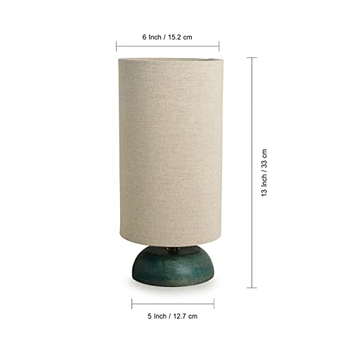 Image of ExclusiveLane 'Faraday' Wooden LED Table Lamp For Living Room Bedroom Bedside Lamp (13 Inch, Wood, Turquoise, Without Bulb, Pack Of 1) |Bedside Side Table Lamps For Home Decoration Office Side Lamp