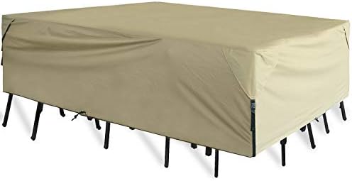 Leader Accessories 600D PVC Tough Canvas 100% Waterproof Rectangular/Oval Patio Table & Chair Set Cover (115"(L) x82(W) x30(H), Beige)