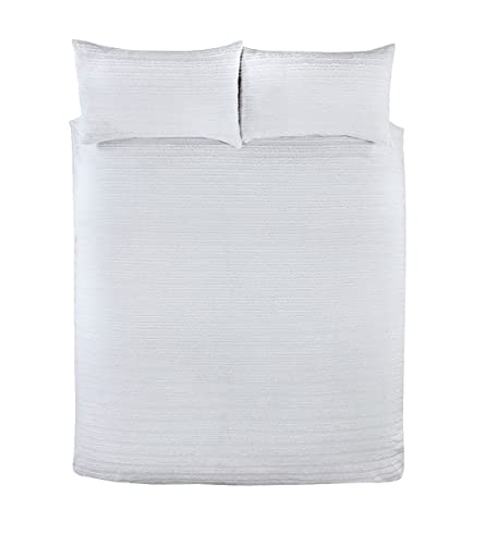 Sleepdown Tufted Stripe White 100% Cotton Luxury Easy Care Soft Cosy Duvet Cover Quilt Bedding Set with Pillowcases - Double (200cm x 200cm)