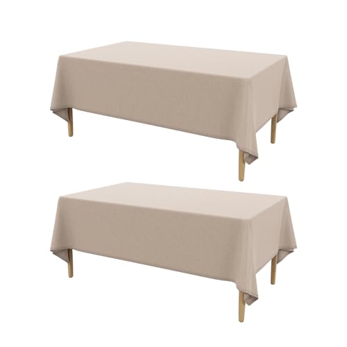Image of AUSSPVOCT 2 Pcs Textured Faux Linen Table Cloth for Rectangle Table - 52x70 Inch Cloth Tablecloth Rectangular Waterproof Washable Fabric Dining Table Cover for Spring Wedding Party Kitchen Decor