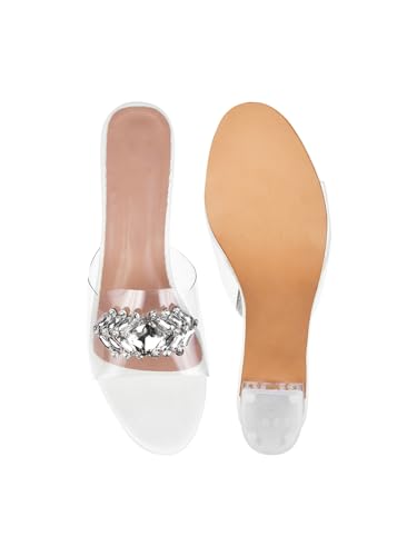 Image of TRYME Embellished Front Studded Buckle Block Heels Comfortable Transparent Party Kitten Heel for Womens & Girls