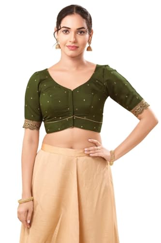 Image of Vamas Women's Silk Padded Self Design Half Sleeve Readymade Saree Blouse (X-1209.ELB)