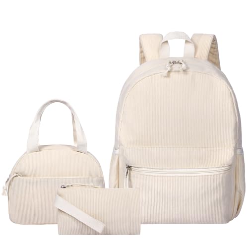 Image of HowFly Corduroy Kids Backpack 3-in-1 Set 15 inch with Lunch Box School Bag | Corduroy 3-in-1 set for elementary middle school, 15-inch backpack, insulated lunch bag, pencil case, back to school gift
