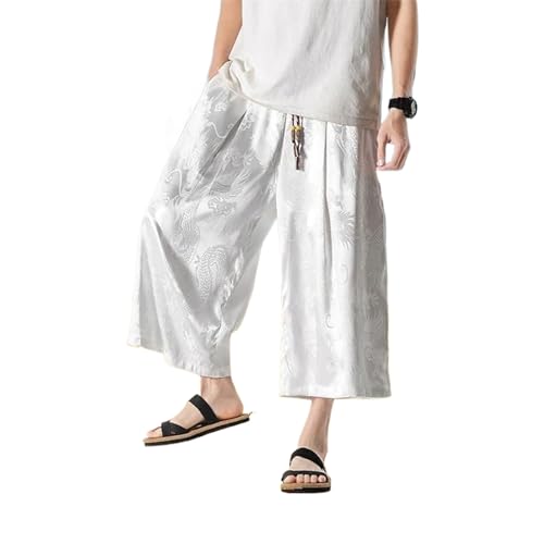 Pantalon d'été en soie glacée homme à imprimé dragon pour flâner