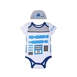 STAR WARS Short Sleeve Creeper with Cap, R2D2 Droid Baby, Robot Romper Set, Size 18M