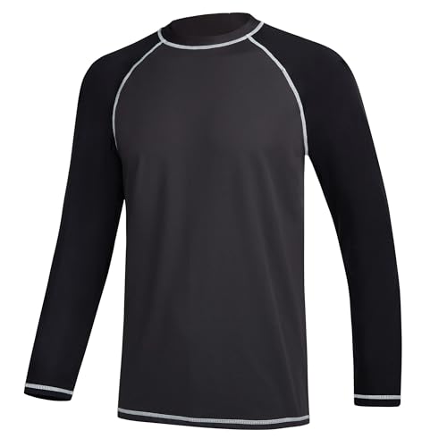Image of Satankud Men's Swim Shirts Rashguard Sun Shirt UPF 50+ UV Sun Protection Outdoor Long Sleeve T-Shirt Swimwear