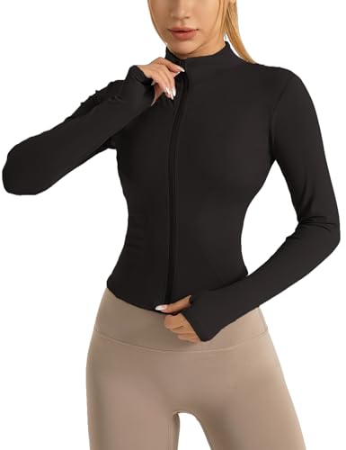 Heinaroman Chaqueta Deportiva para Mujer, Ligera, para Correr, Yoga, con Cremallera, Transpirable, con Agujeros para Los Pulgares, para Correr, Yoga, Gimnasio.