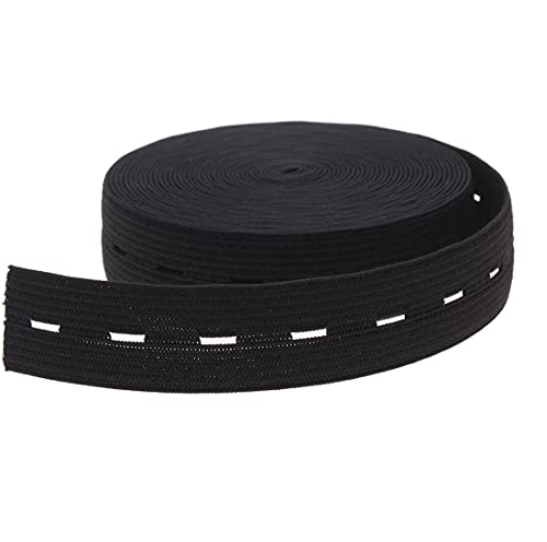 Cotowin 3/4-Inch Wide Black Knit Buttonhole Elastic 5 Yards + 5 Wood Buttons (11mm)