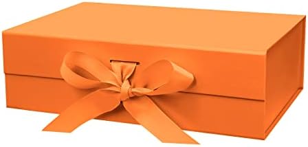 10.5"X7.5"X3.1" Orange Magnetic Gift Box with Lid and Ribbon for ...