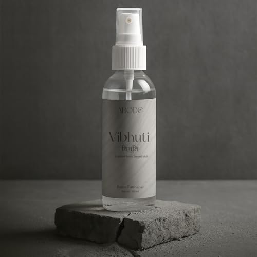 Image of ABODE Vibhuti Room Freshener Spray 100ML | Sacred Ash Inspired Fragrance | Camphor Woody Herbal Aroma | Non Toxic Gas Free Air Freshener for Home Office Pooja Room Meditation