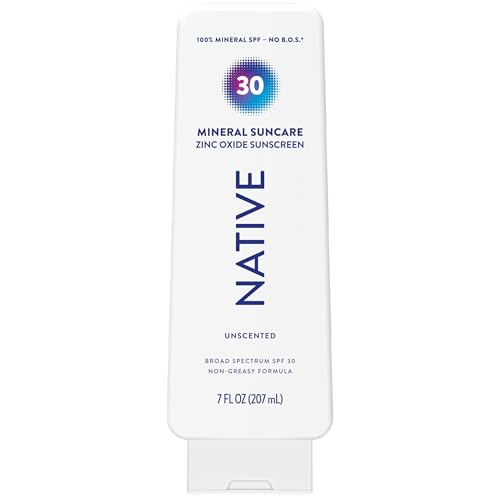 Native Sunscreen Lotion Unscented SPF 30, 100% Mineral SPF for Fa...