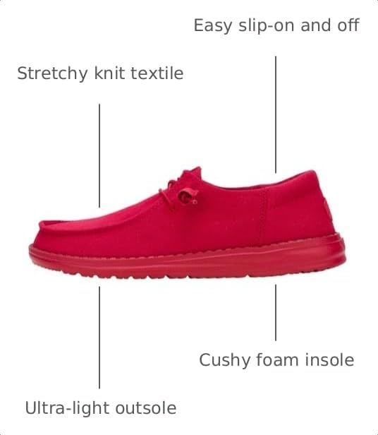 Image of HEYDUDE Wendy Funk Mono Canvas Varsity Red Womens Shoes, Slip-on Loafers, Comfortable & Light-Weigh
