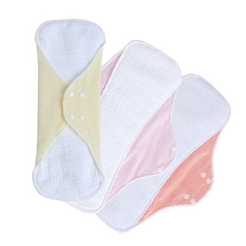 3 toallas menstruales lavables y absorbentes de algodón para mujer, sin olor, reutilizables, para comodidad diaria, toallas sanitarias reutilizables, Multicolor, M