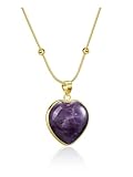 Jovivi Amethyst Crystal Heart Necklace Jewellery for Women,Gold Plated Healing Crystal Purple Heart Stone Pendant Necklace Gifts for Women Mum Ladies Her Valentines Birthday Anniversary