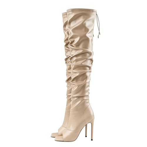 Image of LISHAN Women's Stiletto Heel Zipper Knee /Thigh High Boots Peep /Close Toe Pull on Long Boots