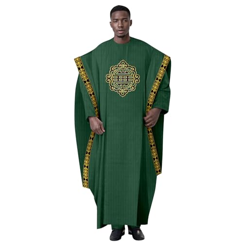African Traditional Clothing for Men Dashiki Embroidery Agbada Robes Shirts and Pants Outfits 3 Pieces Set