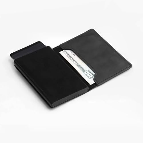 Image of OBLIK Men Premium Faux Suede Leather Essence Wallet Cardholder | Aluminium Quick Card Ejector | Upto 6 Cards and Folded Cash | Minimal Monogramming | (Black)
