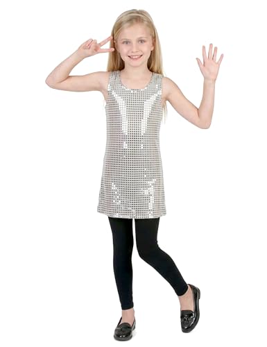 DEGUISE TOI - Déguisement disco paillettes argent fille - Robe - Serre-tête - 10-12 ans (L) - Argenté - Déguisements enfants - 100% Polyester - Lavable à...