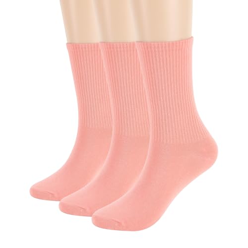 Image of Womens Colorful Basic Sock -Unique Knit Cotton Crew Socks 3 Pack