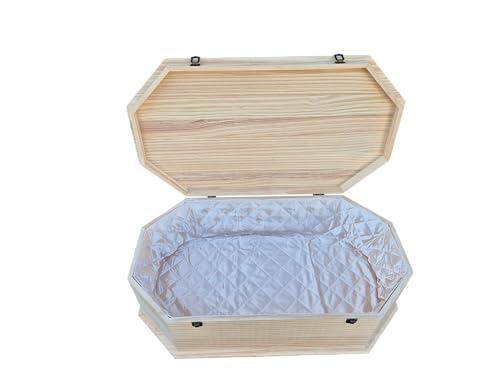 petbye Holz Haustiersarg achteckig Natur belassen – Größe L für kleine Haustiere – Tiersarg mit festem Metallverschluss – Premium-Sarg aus hochwertigem Holz