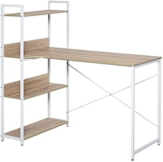 HOMCOM Retro Industrial Computer Desk Home Office Table with 4-Tier Storage Shelf Metal Frame Computer Workstation for Home Office, Oak