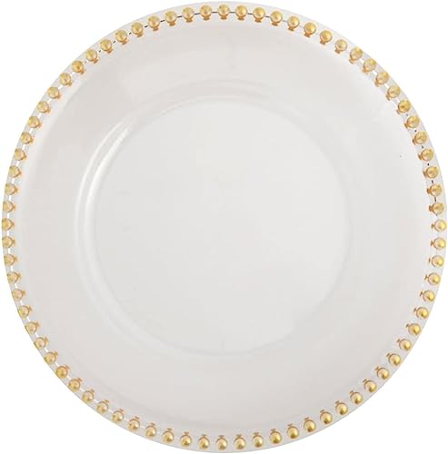 HONHPD Clear Plastics Charger 13 Inch Dinner Plate With Beaded Rim - Set of 50 Pcs - Gold