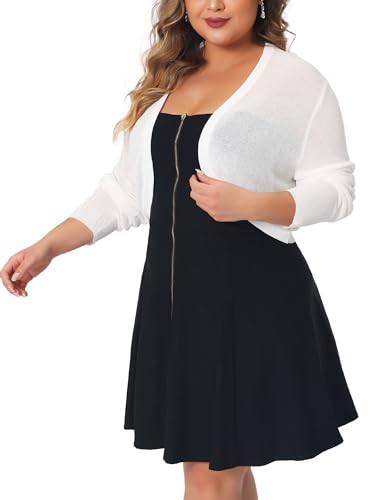 Image of Agnes Orinda Plus Size Sweater Cardigan for Women Long Sleeve Open Front Bolero Cropped Shrug Cardigans 1X White