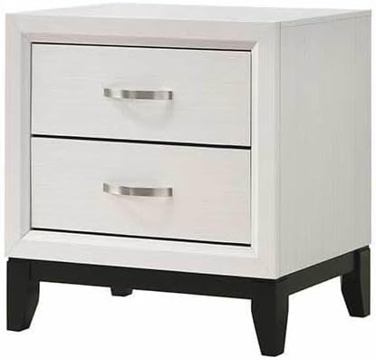 Crown Mark Akerson B4610-2 2-Drawer White (Chalk) Finish Nightstand, Transitional Wood