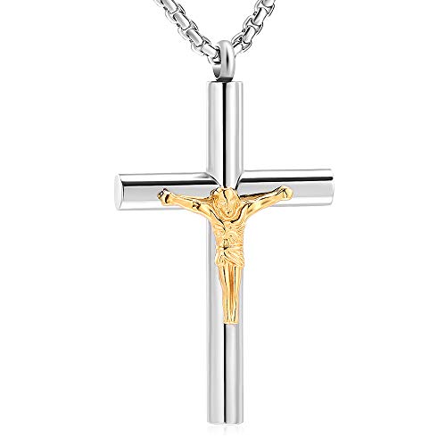 Oinsi Jesus Cross Cremation Keepsake Urn Pendant Necklace for Ashes Funeral Casket Jewelry
