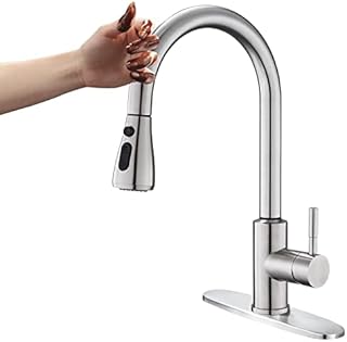 ROVOGO Kitchen Faucet Touch Activated with Pull Down Sprayer, Single Handle Single Hole Kitchen Sink Faucet Stainless Steel Brushed, Deck Plate Included