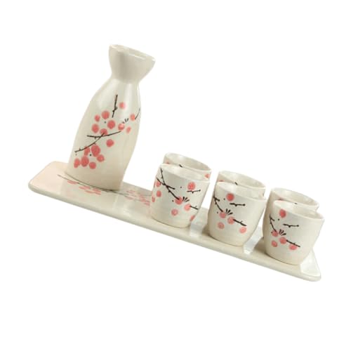BEBEMOKO 1juego Cerámica para Sake Japonés Botella Tazas y Calentador Diseño Elegante Color Rojo para Celebraciones y Reuniones Familiares