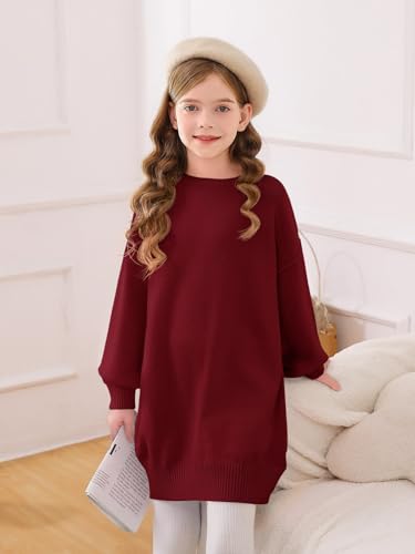 Haloumoning Girls Sweater Dress Casual Crewneck Knit Long Sleeve Fall Winter Dress Pullover 5-14Y4