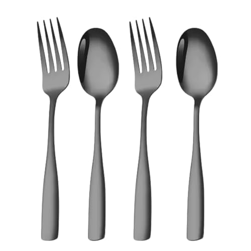 Image of Charcoal Black 4-Piece Cutlery Set - 2 Tablespoons (7.3 inch) & 2 Dinner Forks (7.7 inch), Food-Grade 18 /8 Stainless Steel Silverware Tableware, Ideal for Home, Restaurant, and Gifting