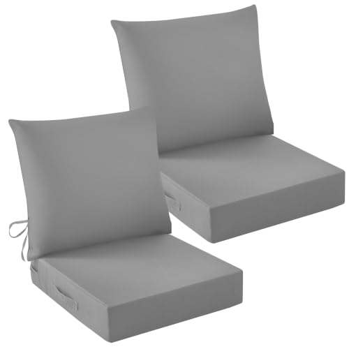 Image of Outdoor Chair Cushions, 24 x 24 Inch Outdoor Cushion for Patio Furniture, Patio Chair Cushion, Waterproof & Fade Resistant Deep Patio Furniture Cushions Set with Handle and Ties, Grey (Set of 2)