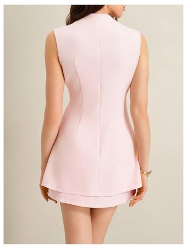 MakeMeChic Women's Two Piece Sets Metal Button Down Blazer Vest and Skirts Business Matching Set2