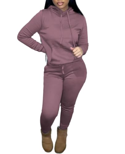 Nimsruc 2 Piece Outfits for Women Hoodie Tracksuit Jogger Set LilacGray XXL