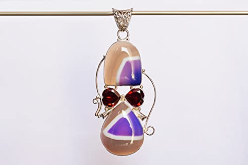 Collier agate violette quartz rouge pendentif argent sterling 925 - 5