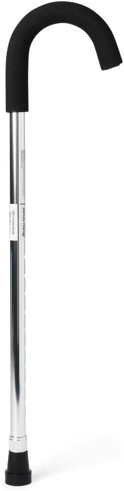 Medline Standard Aluminum Cane with Contoured Foam Handle, Adjustable Height (30-38 inches), Chrome - Pack of 6, Ideal Lightweight Mobility Aid for Stability and Support,1 EA