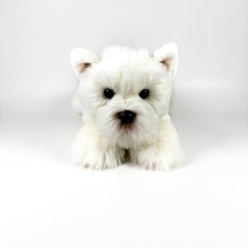 Peluche Terrier Blanche allongée le premier éveil de tendresse bébé